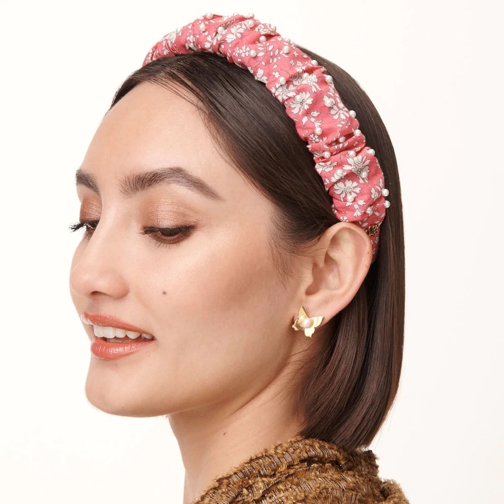 NWT Lele Sadoughi x Liberty Pearl Embellished Kelly Headband Capel Pink Floral